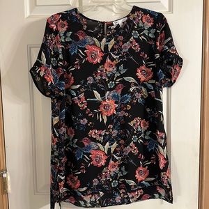 Flowing bird & rose print blouse
